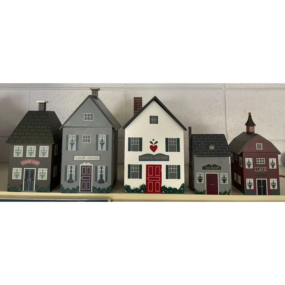 Wooden Country Cottage Canister Set w inserts PLUS Cookie Canister